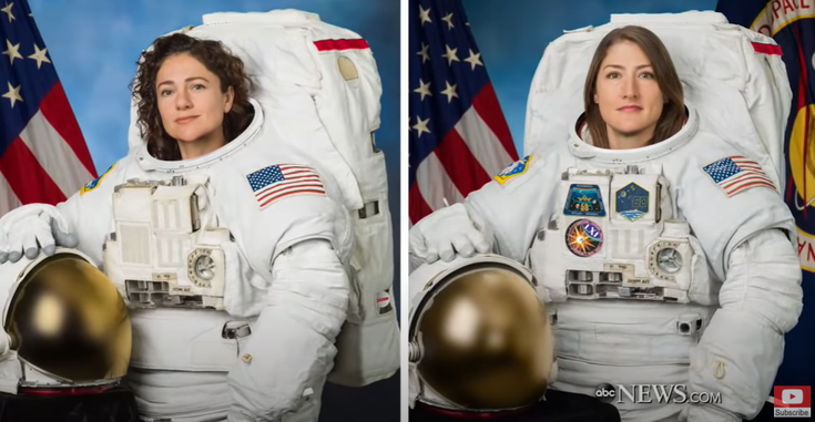 L'astronaute Christina Koch (à gauche) et sa collègue Jessica Meir (à droite). Les deux astronautes ont marqué l'histoire spatiale en réalisant la première sortie extravéhiculaire 100% féminine.